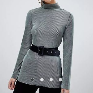 NWOT ASOS River Island velvet plisse high neck top in green